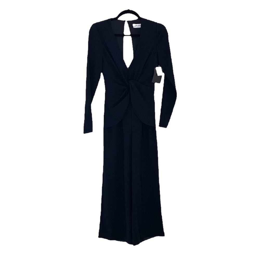 NWT Self-Portrait Twist Front Plunge Neckline Cropped Jumpsuit Black Size US 0 - Picture 3 of 11
